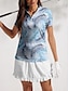 olcso Női golfruházat-Női POLO trikó golfruhák Kék Rövid ujjú Napvédő UV Napvédelem Könnyű Póló Felsők Virágos Női golffelszerelések ruhák ruhák, ruházat