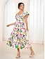 cheap Print Dresses-Women&#039;s Chiffon Chiffon Dress Swing Dress Floral Shirred Tiered U Neck Puff Sleeve Midi Dress Hawaiian Casual Date Vacation Half Sleeve Summer Spring