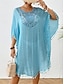 baratos Vestidos de renda branca-Mulheres Minivestido Vestido branco Vestido de renda Camisetão Vestido de verão Roupa de rua Básico Casual Férias Rua Feriado Normal Manga 3/4 Gola Redonda Preto Branco Azul Laranja Verão