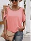 abordables Hauts Unis pour Femmes-T-shirt femme uni mode manches courtes col rond régulier hauts quotidien week-end découpé blanc rose vert gris été