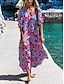 cheap Print Dresses-Women&#039;s Chiffon Swing Dress Floral Ruffle Tiered V Neck Lantern Sleeve Maxi Dress Bohemia Stylish Vacation Beach Long Sleeve Summer Spring