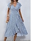 cheap Print Dresses-Women&#039;s Casual Dress Swing Dress Wrap Dress Floral Ruffle Print V Neck Midi Dress Stylish Casual Daily Date Short Sleeve Summer
