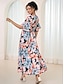 Χαμηλού Κόστους Print Φορέματα-Γυναικεία Φλοράλ Σκίσιμο Λαιμόκοψη V Μίντι φόρεμα Πάρτι Αμάνικο Καλοκαίρι
