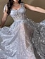 billiga Balklänningar-a-line balklänningar glittrande bröllopsklänning enkel bröllop gäst golvlängd ärmlös axelbandslös tyll med rosett(ar) 2024