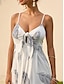voordelige Jurken met print-Dames Chiffon Witte jurk Veer Vetergat Bandje Maxi-jurk Elegant Hawaii Vakantie Mouwloos Zomer
