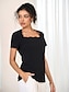 olcso Női pólók-Női Póló Sima Fodrozott Parti Napi Stílusos Alap Rövid ujjú U-alakú Fekete Nyár