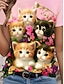 ieftine Tricouri Damă-Pentru femei Tricou Animal Pisica Câțel Zilnic Stilat Manșon scurt Stil Nautic Roz Îmbujorat Vară