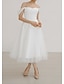 baratos Vestidos de Casamento-Recepção Vestidos Brancos Justos Vestidos de noiva Linha A Ombro a Ombro Sem Manga Longuette Chiffon Vestidos de noiva Com Franzido 2024