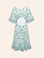 Χαμηλού Κόστους print casual φόρεμα-Φόρεμα με φουσκωτό μανίκι v στο λαιμό μέχρι το γόνατο