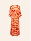 ieftine rochie casual cu imprimeu-Pentru femei Hem Maxi Rochie Maxi Roșu-aprins Manșon Jumate Umbre Imprimare Vară În V Rochii Vacanță S M L