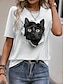 Χαμηλού Κόστους Γυναικεία T-Shirts-Γυναικεία Μπλουζάκι 3D cat Ζώο Στάμπα Καθημερινά Σαββατοκύριακο Μοντέρνα Κοντομάνικο Στρογγυλή Λαιμόκοψη Λευκό Καλοκαίρι