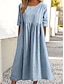 Χαμηλού Κόστους σχέδιο βαμβακερά &amp; λινά φορέματα-Γυναικεία Καθημερινό φόρεμα Φόρεμα από βαμβακερό λινό Μίντι φόρεμα Τσέπη Βασικό Καθημερινά Κολάρο Πουκαμίσου Μισό μανίκι Καλοκαίρι Άνοιξη Λευκό Μπλε Ρουά Σκέτο