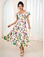 olcso Mintás ruhák-Női Sifon Sifon ruhák Swing ruha Virágos Elasztikus Fodrozott U-alakú Puffos Midi ruha Hawaii Alkalmi Randi Vakáció Féhosszú Nyár Tavasz