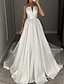 cheap Evening Dresses-A-Line White Evening Gown Elegant Dress Wedding Dress Masquerade Chapel Train Sleeveless Strapless Satin with Ruched 2024