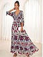 Χαμηλού Κόστους Print Φορέματα-Γυναικεία Φλοράλ Με Βολάν Φιόγκος Λαιμόκοψη V Φουσκωτό Μανίκι Μακρύ φόρεμα Μπόχο Διακοπές Μισό μανίκι Καλοκαίρι