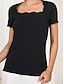 abordables Camisetas de mujer-Mujer Camiseta Plano Volante Fiesta Diario Elegante Básico Manga Corta Escote en U Negro Verano