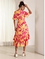 Недорогие Платья с принтом-Жен. Цветочный принт Оборки V-образный вырез Платье средней длины Лето
