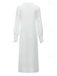 cheap Plain Dresses-Women&#039;s White Dress Long Dress Maxi Dress Button with Sleeve Date Streetwear Maxi Round Neck Long Sleeve White Color