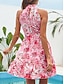 cheap Print Dresses-Women&#039;s Casual Dress A Line Dress Floral Print Stand Collar Mini Dress Stylish Casual Daily Date Sleeveless Summer