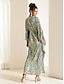 cheap Print Dresses-Women&#039;s Graphic Geometric Ruched V Neck Flutter Sleeve Maxi Dress 3/4 Length Sleeve Summer