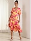 Недорогие Платья с принтом-Жен. Цветочный принт Оборки V-образный вырез Платье средней длины Лето