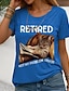 お買い得  レディースＴシャツ-女性用 Tシャツ コットン１００％ RETIRED 猫 レタード 日常 おかしい 半袖 クルーネック ブルー 夏
