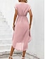 preiswerte schlichte Kleider-Damen Casual kleid Midikleid mit Schnürung Rüschen Party Elegant Vintage V Ausschnitt Ärmellos Rosa Farbe