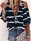 cheap Women&#039;s Blouses &amp; Shirts-Women&#039;s Shirt Blouse Tie Dye Cut Out Print Quarter Zip Daily Casual Long Sleeve V Neck Navy Blue Spring &amp; Summer