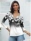 billige Bluser og trøjer til kvinder-Dame Skjorte Bluse Blomstret Farvegradient Knap Trykt mønster Ferie Basale Neon &amp; Bright 3/4-ærmer Rund hals Lyserød