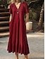 billige ensfargede kjoler-Dame Uformell kjole Midikjole Lomme Feriereise Grunnleggende Fritid V-hals Kortermet Svart Vin Blå Farge