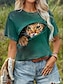 billige T-shirts til kvinde-Dame T-shirt 3D cat Dyr Trykt mønster Daglig Weekend Mode Kortærmet Rund hals Hvid Sommer