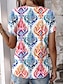 ieftine Tricouri Damă-Pentru femei Tricou Geometric Imprimeu Zilnic Boemia Stilat Manșon scurt În V Albastru piscină Vară