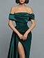 cheap Evening Dresses-Mermaid / Trumpet Evening Gown High Split Dress Formal Wedding Reception Court Train Sleeveless Off Shoulder Satin with Ruched Slit 2024