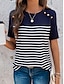 billige T-skjorter til kvinner-Dame T skjorte Stripet Trykt mønster Daglig Helg Mote Kortermet Rund hals Navyblå Sommer