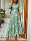 Χαμηλού Κόστους Print Φορέματα-Γυναικεία Σιφόν Φόρεμα σε γραμμή Α Φλοράλ Με Βολάν Λαιμόκοψη V Μανίκι Flounce Μακρύ φόρεμα Κομψό Κλασσικό Καθημερινά Διακοπές Αμάνικο Καλοκαίρι