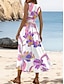 זול שמלות עם הדפס-בגדי ריקוד נשים פרחוני Ruched צווארון עגול קצר שמלת מידי קיץ