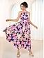 cheap Print Dresses-Women&#039;s Chiffon Chiffon Dress Swing Dress Floral Pleated Ruffle Halter Neck Midi Dress Bohemia Hawaiian Party Date Sleeveless Summer