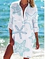 abordables Blusas y camisas de mujer-Mujer Camisa Blusa Graphic Botón Bolsillo Estampado Vacaciones Playa Casual Estilo playero Manga Larga Cuello Camisero Blanco Primavera verano