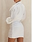 preiswerte Kleider-Damen Weißes Kleid Leinenkleid blusenkleid Minikleid Urlaub Flachs Baumwolle und Leinen Brautkleider schlicht Hemdkragen Rüschen Langarm Sommer Frühling Lockere Passform Glatt