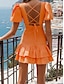 billige almindelige kjoler-Dame Hverdagskjole Mini kjole Drapering Stævnemøde Ferierejse Gade Afslappet V-hals Kortærmet Pufærmer Sort Orange Grøn Farve