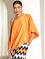 cheap Women&#039;s Two Piece Sets-Women&#039;s Shirt Pants Sets Striped Print Date Stylish Bishop Sleeve Long Sleeve Off Shoulder Orange Summer Spring