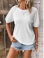 preiswerte Basic-Damenoberteile-T Shirt Damen Weiß Glatt Spitze Strasse Täglich Modisch Rundhalsausschnitt Regular Fit S