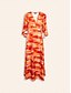 ieftine rochie casual cu imprimeu-Pentru femei Hem Maxi Rochie Maxi Roșu-aprins Manșon Jumate Umbre Imprimare Vară În V Rochii Vacanță S M L