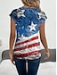 billige T-shirts til kvinde-Dame T-shirt Amerikansk flag Uafhængighedsdagen Daglig Afslappet Kortærmet V-hals Blå Sommer