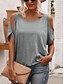 abordables Hauts Unis pour Femmes-T-shirt femme uni mode manches courtes col rond régulier hauts quotidien week-end découpé blanc rose vert gris été