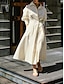 preiswerte Weißes Kleid-Damen Weißes Kleid blusenkleid Baumwoll-Leinenkleid Maxikleid Verabredung Urlaub Polyester Basic Hemdkragen Taste Tasche Langarm Sommer Frühling Regular Fit Glatt
