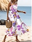 זול שמלות עם הדפס-בגדי ריקוד נשים פרחוני Ruched צווארון עגול קצר שמלת מידי קיץ