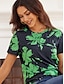 billiga T-shirts för damer-Dam T-shirt Blommig Mönster Dagligen Mode Kortärmad Rund hals Grön Sommar