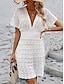 Χαμηλού Κόστους απλά φορέματα-Γυναικεία Λευκό φόρεμα Μίνι φόρεμα Εξώπλατο Με κοψίματα Διακοπές Παραλία Σέξι Καθημερινό Λαιμόκοψη V Κοντομάνικο Μαύρο Λευκό Θαλασσί Χρώμα