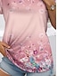 voordelige Dames T-shirts-Dames T-shirt Bloemig Afdrukken Casual Feestdagen Modieus Korte mouw V-hals Blozend Roze Zomer